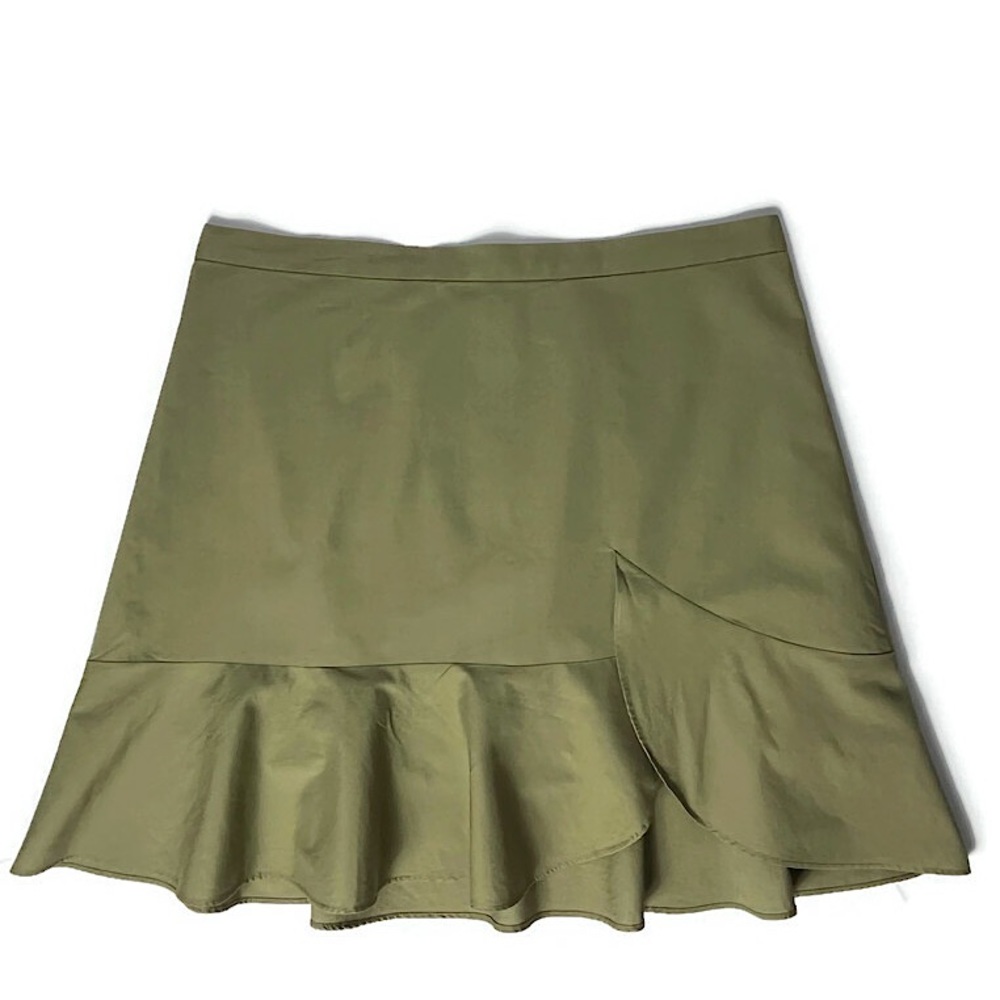 Madewell | Flounce Ruffle Army Green Cotton Lined Mini Skirt | Sz 6